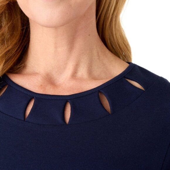 Kim Rogers Women's With Detailed Crew Neck, ¾ Sleeve, Harbor Navy, Large - Picture 4 of 15